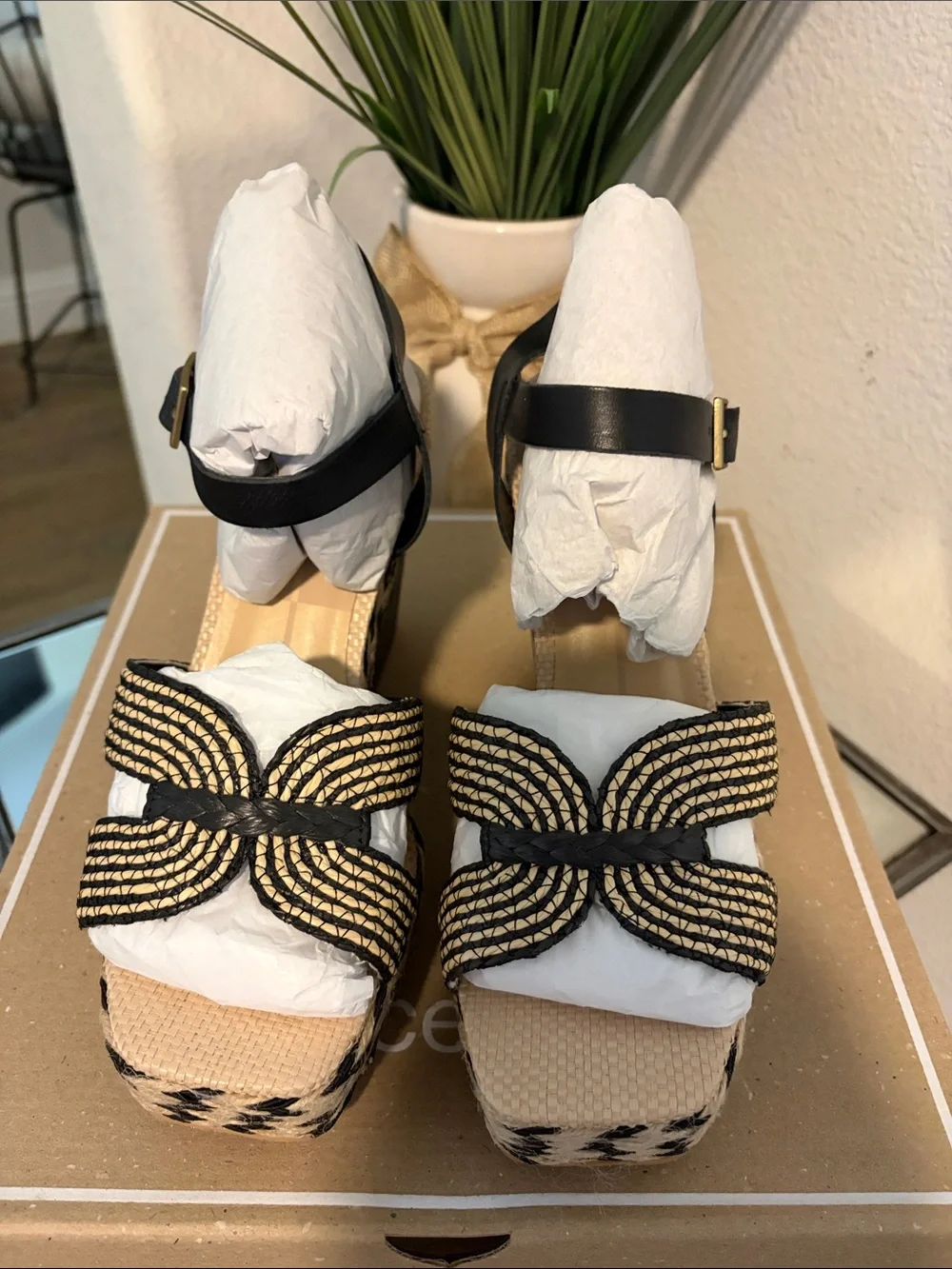 Dolce Vita Black and Natural Woven Platform Wedges